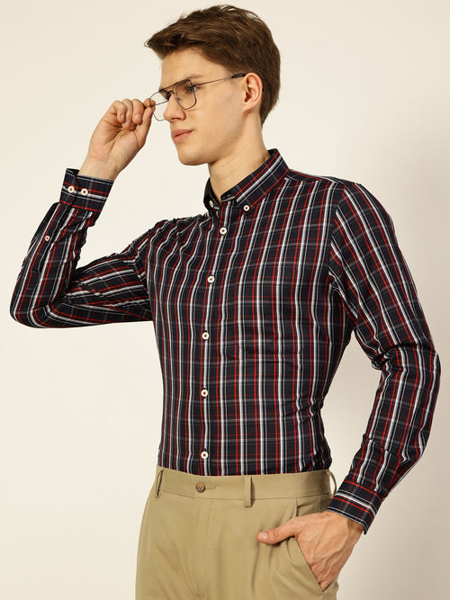 Thomas Scott Men Smart Tartan Checks Opaque Checked Formal Shirt