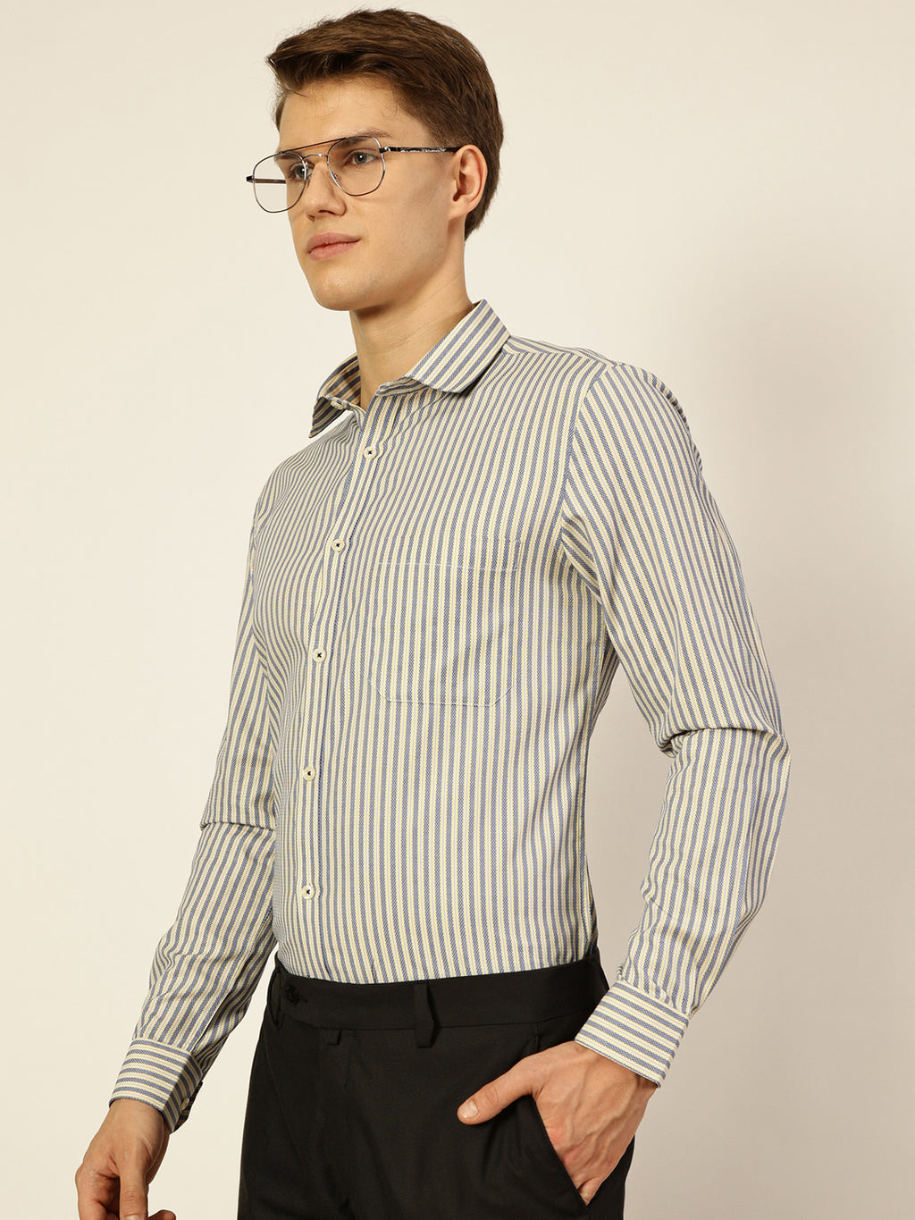 Thomas Scott Men Smart Pinstripes Opaque Striped Formal Shirt