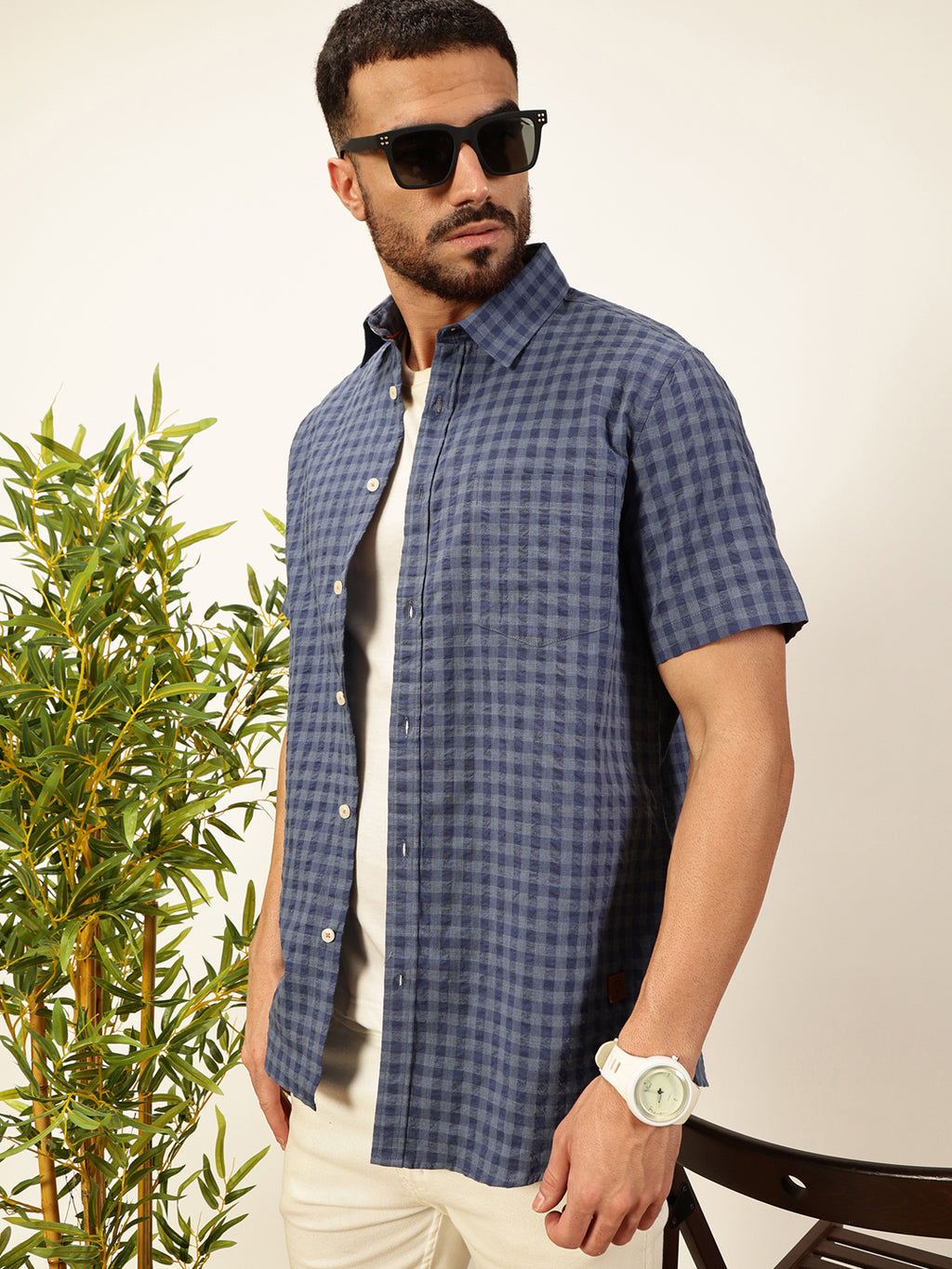Thomas Scott Men Premium Gingham Checks Opaque Checked Casual Shirt
