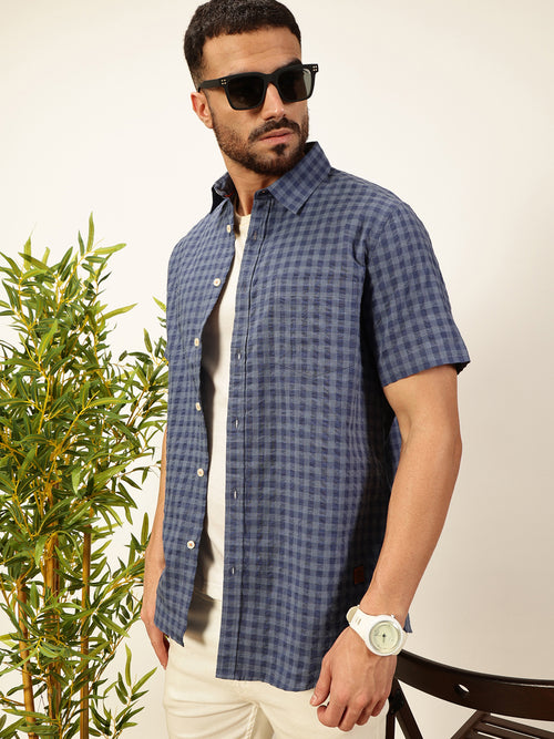 Thomas Scott Men Premium Gingham Checks Opaque Checked Casual Shirt