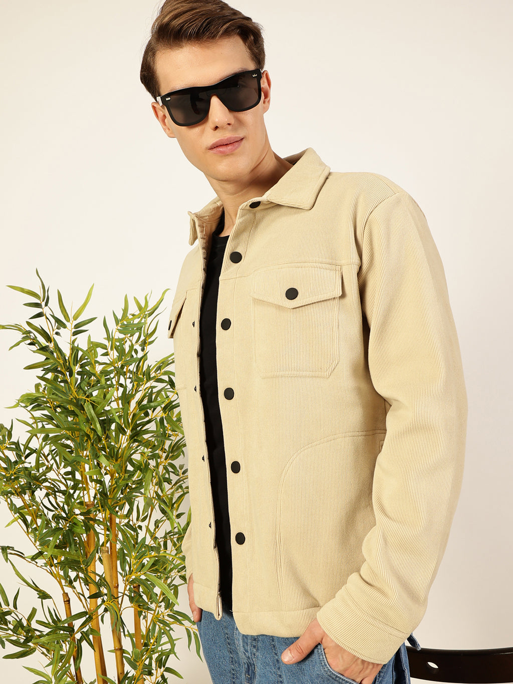 Black Spread Collar Corduroy Anti Odour Jacket
