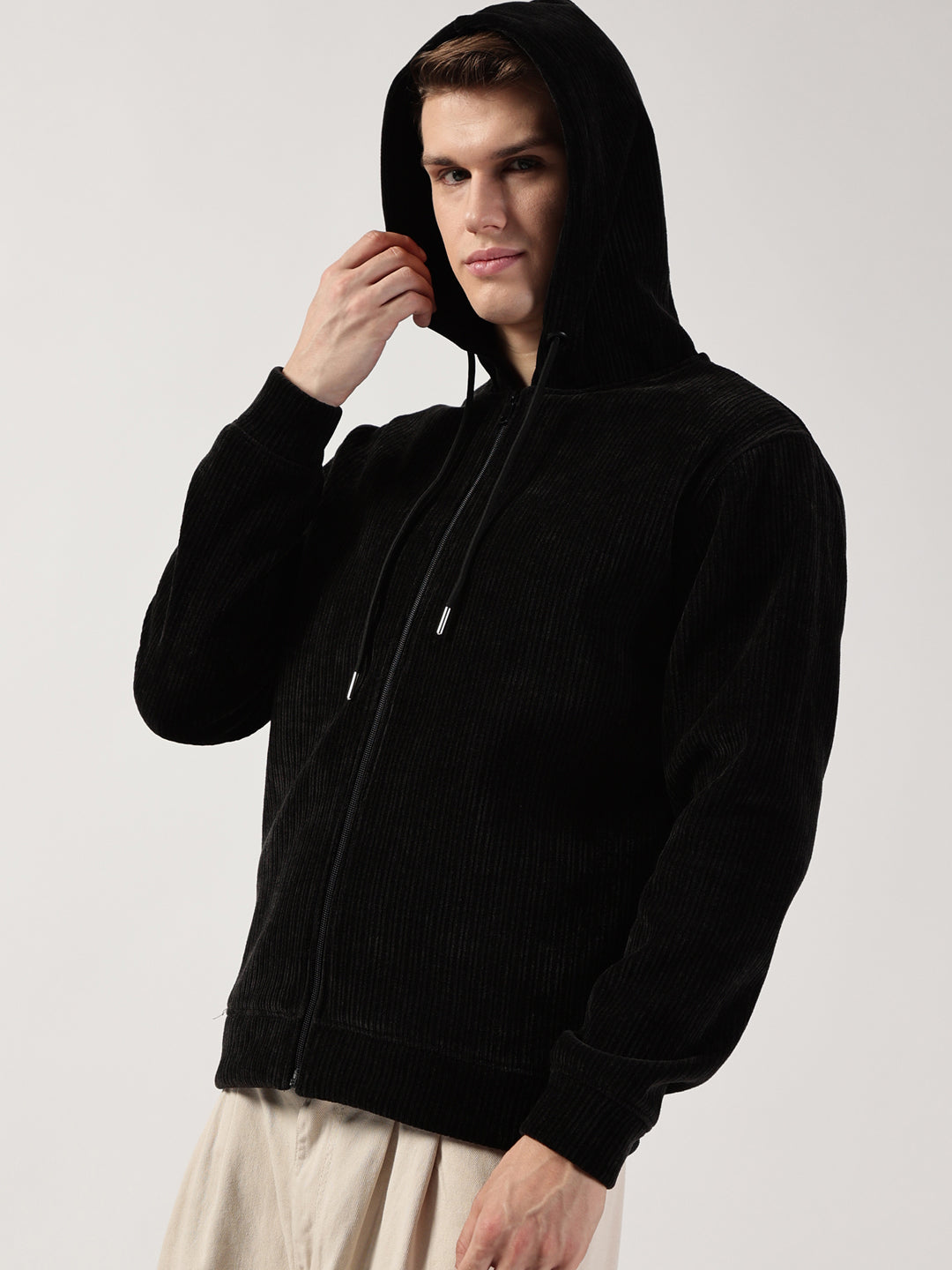 Black Regular Fit Long Sleeves Solid Jacket