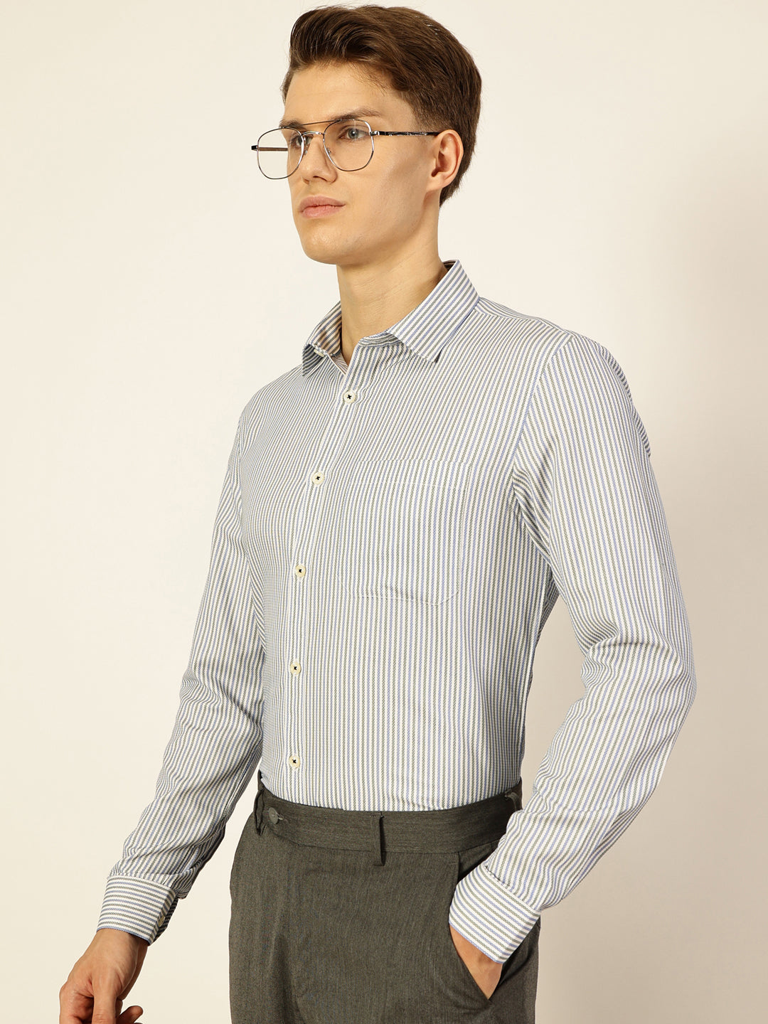 Thomas Scott Men Smart Pinstripes Opaque Striped Formal Shirt
