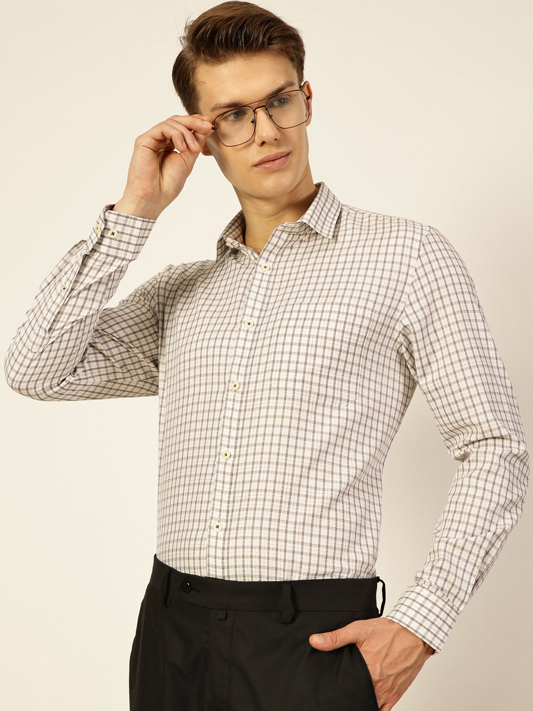 Thomas Scott Men Smart Tartan Checks Opaque Checked Formal Shirt