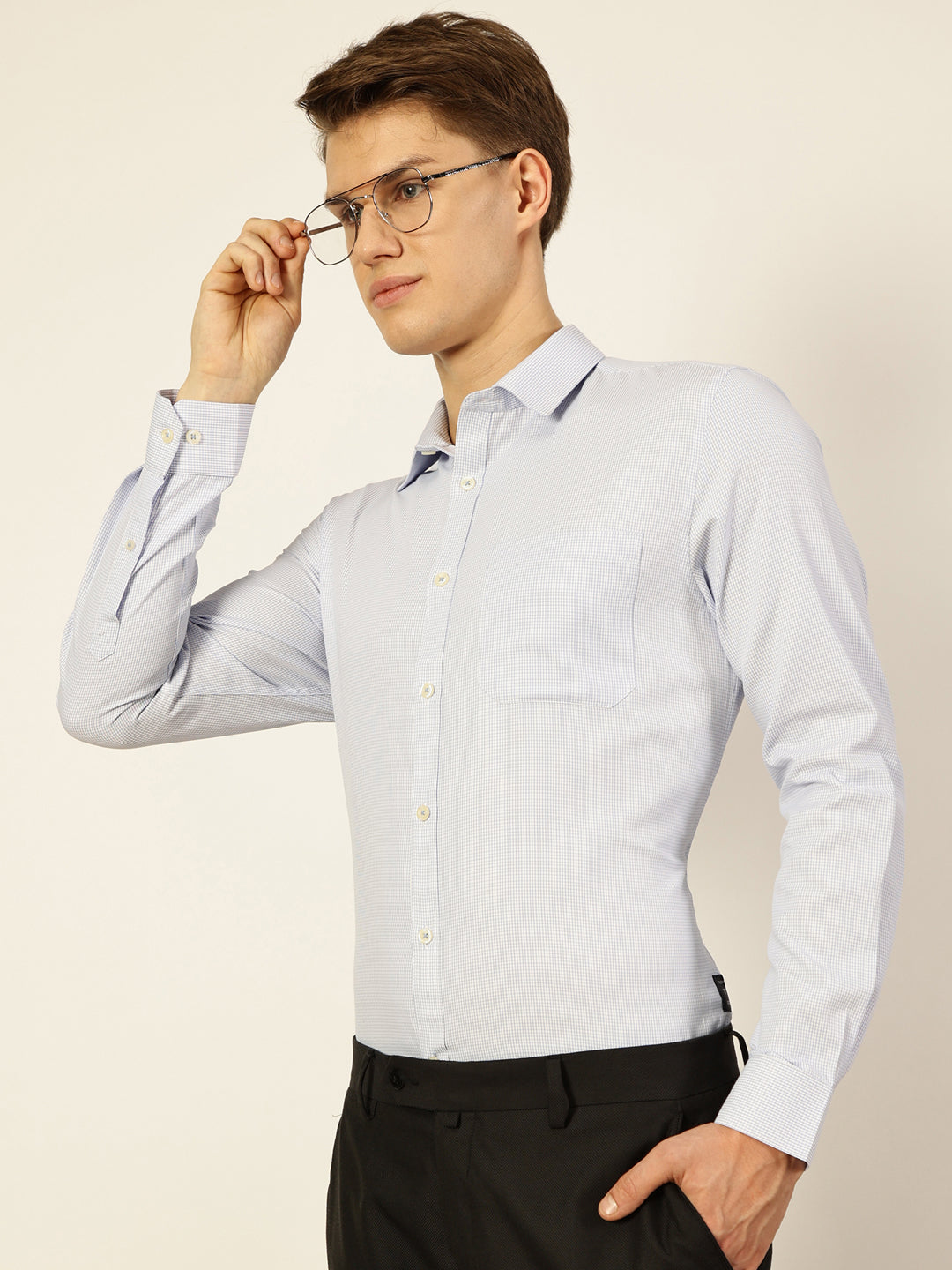 Thomas Scott Men Smart Micro Checks Opaque Checked Formal Shirt