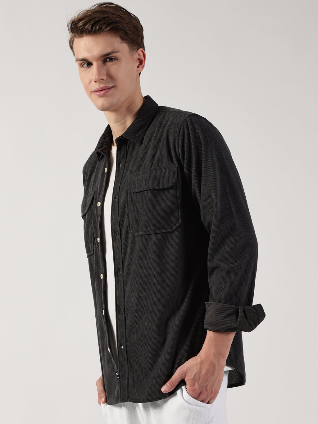 Thomas Scott Men Premium Slim Fit Opaque Corduroy Casual?Shirt