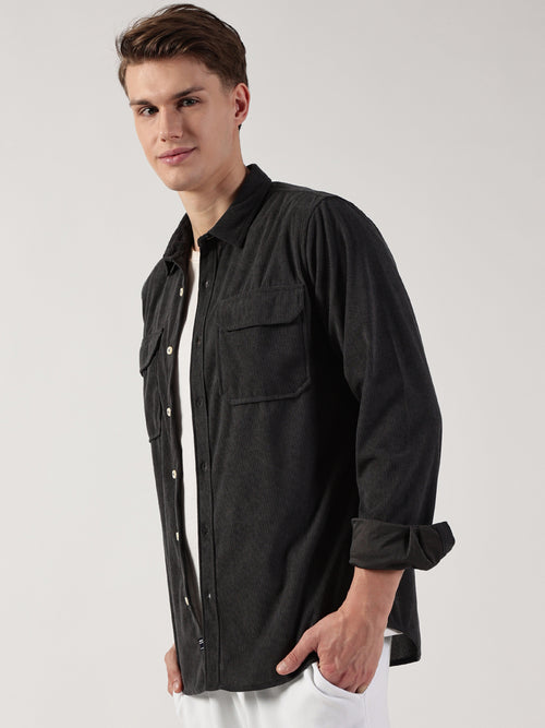 Thomas Scott Men Premium Slim Fit Opaque Corduroy Casual?Shirt