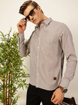 Thomas Scott Men Smart Spread Collar Vertical Striped Cotton Slim Fit Casual Shirt