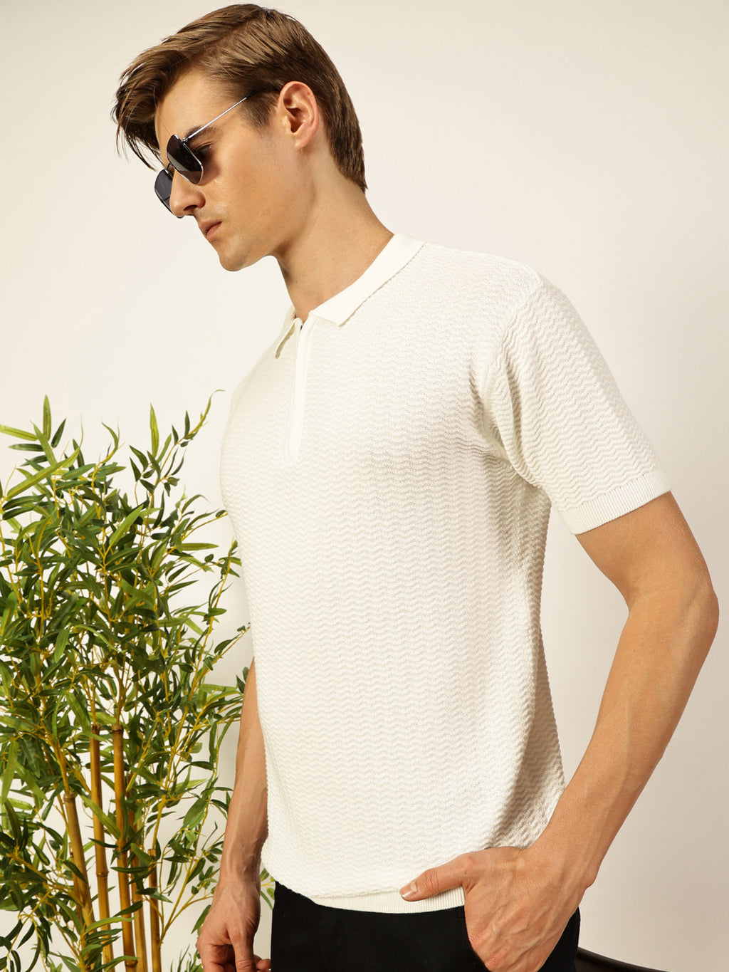 Thomas Scott Men Knit Polo Collar T-shirt