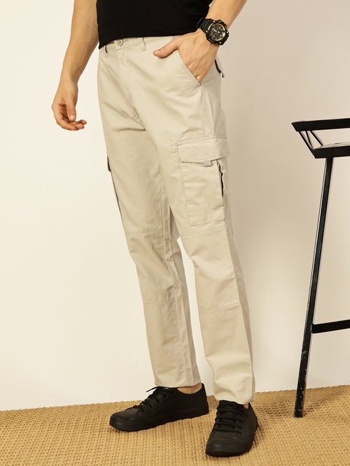 Thomas Scott Men Smart Cotton Regular Fit Cargos Trousers