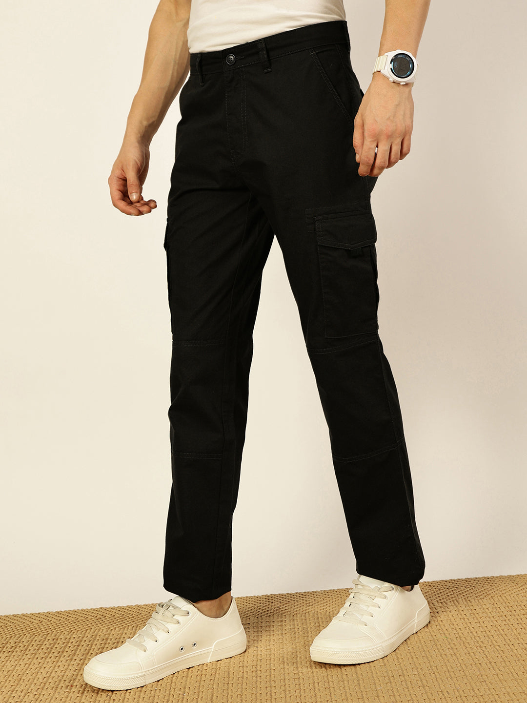 Thomas Scott Men Smart Straight Fit Easy Wash Cotton Cargo Trouser