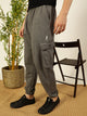 Grey Melange Solid Printed Relaxed Fit Mid-Rise Cargo Joggers For Men