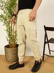 Cream Classic Slim Fit Easy Wash Woven Cargo Trouser For Men