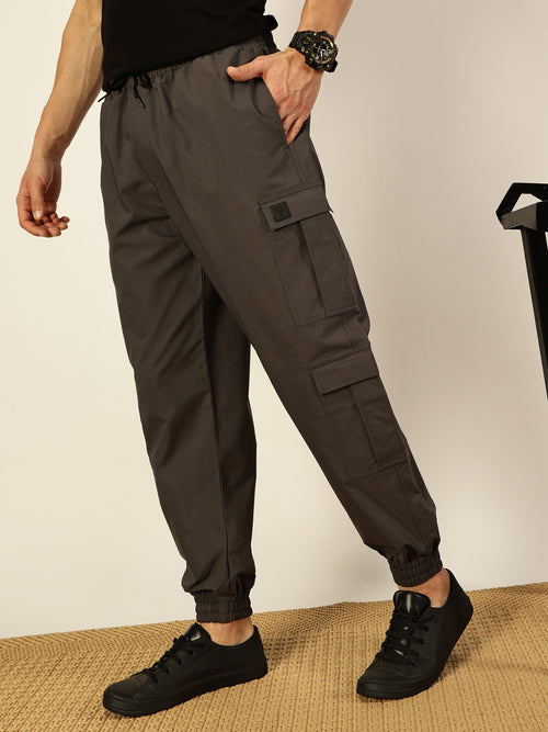Thomas Scott Men Casual Loose Fit Mid-Rise Cotton Wrinkle Free Solid Joggers Trousers
