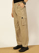 Beige Smart Loose Fit Mid-Rise Easy Wash Pleated Cargo Trouser For Men