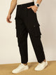 Black Smart Loose Fit Mid-Rise Easy Wash Pleated Cargos Trouser For Men