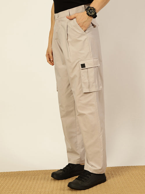 Thomas Scott Men Smart Loose Fit Easy Wash Pleated Cargos Trousers