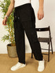 Black Smart Loose Fit Wrinkle Free Woven Cargo Trouser For Men