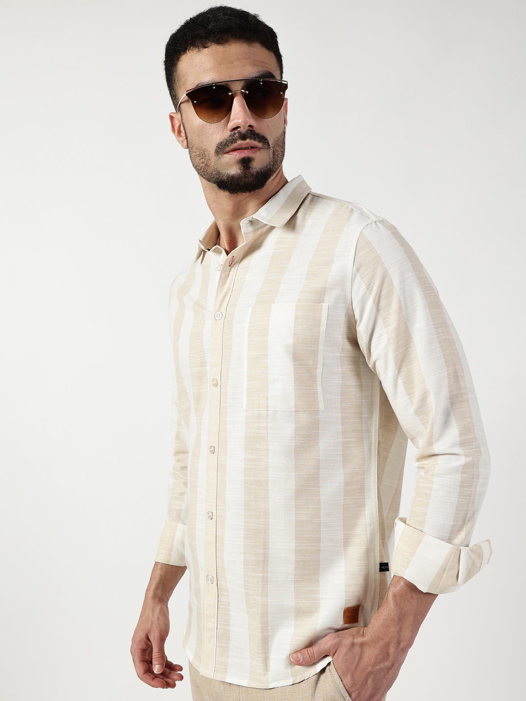 Thomas Scott Men Premium Slim Fit Opaque Striped Casual Shirt