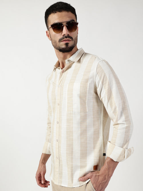 Thomas Scott Men Premium Slim Fit Opaque Striped Casual Shirt