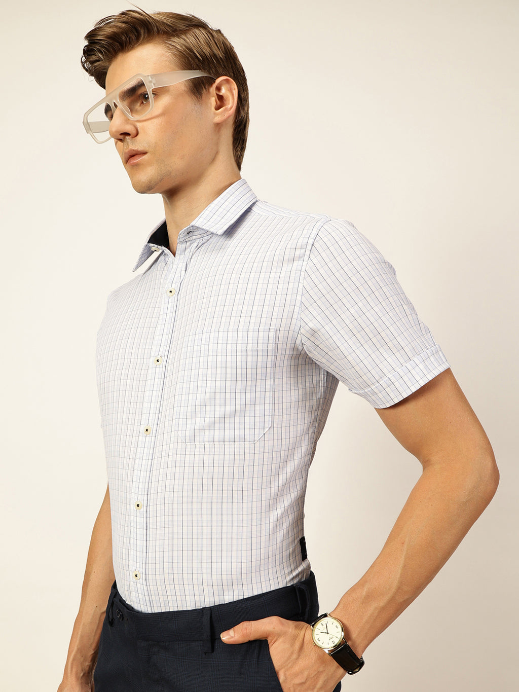 Thomas Scott Men Smart Gingham Checks Opaque Checked Formal Shirt