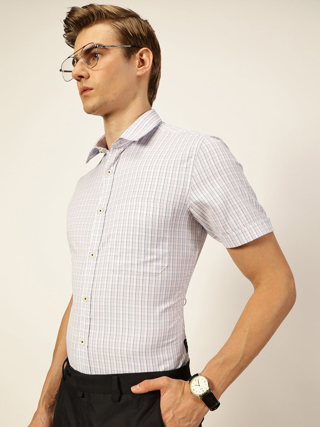 Thomas Scott Men Smart Gingham Checks Opaque Checked Formal Shirt