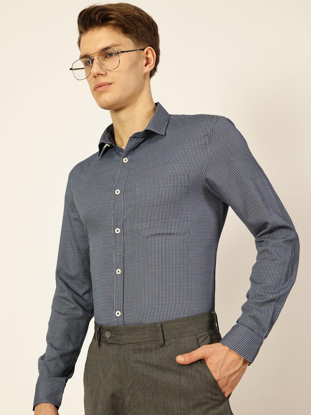 Thomas Scott Men Smart Pinstripes Opaque Striped Formal Shirt