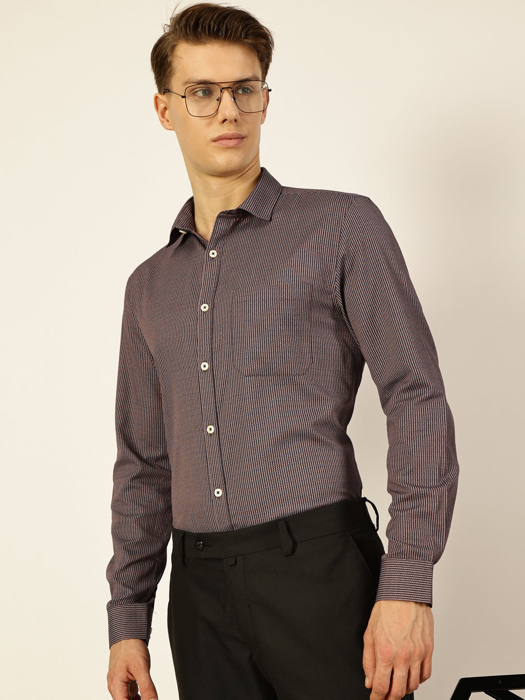Thomas Scott Men Smart Pinstripes Opaque Striped Formal Shirt