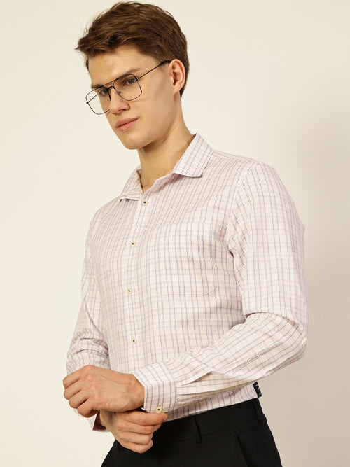 Thomas Scott Men Smart Windowpane Checks Opaque Checked Formal Shirt