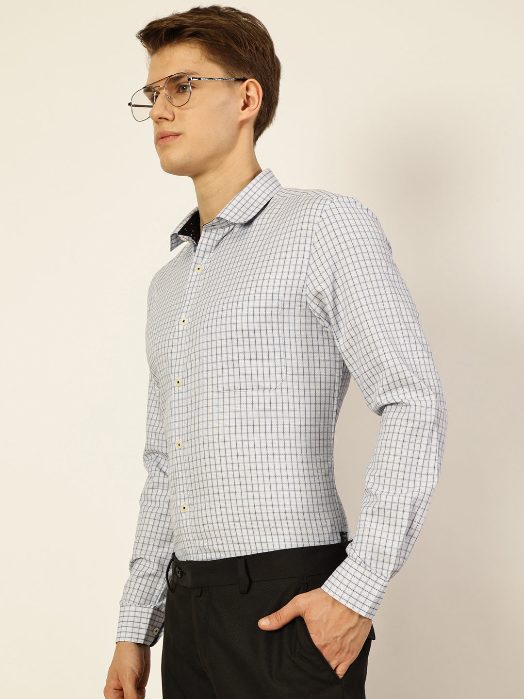 Thomas Scott Men Smart Gingham Checks Opaque Checked Formal Shirt