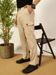 Thomas Scott Men Dark Beige Mid-Rise Straight Fit Cotton Linen Woven Cargos Trouser