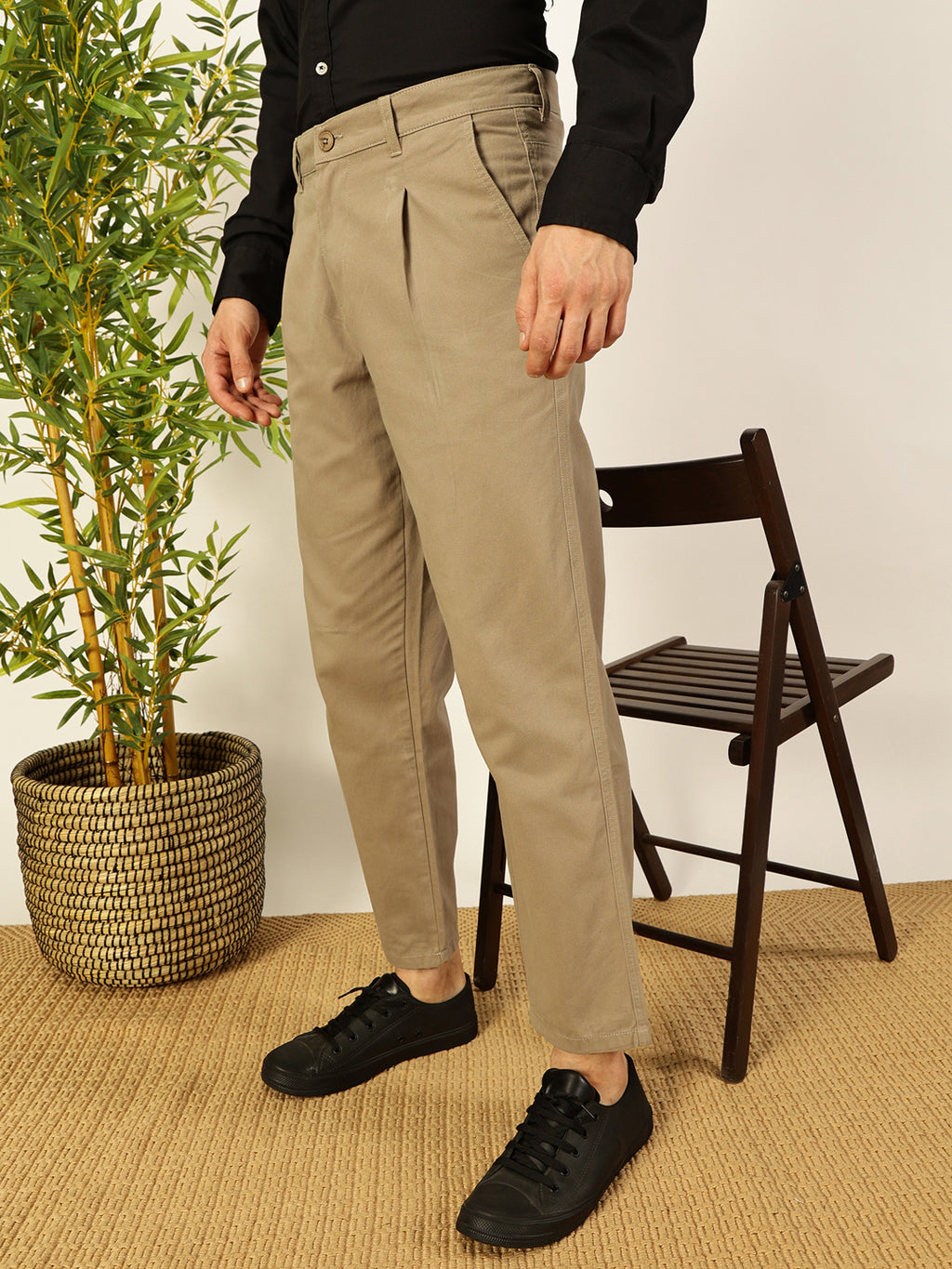 Mid Grey  Smart Straight Fit Easy Wash Pleated Chinos Trousers