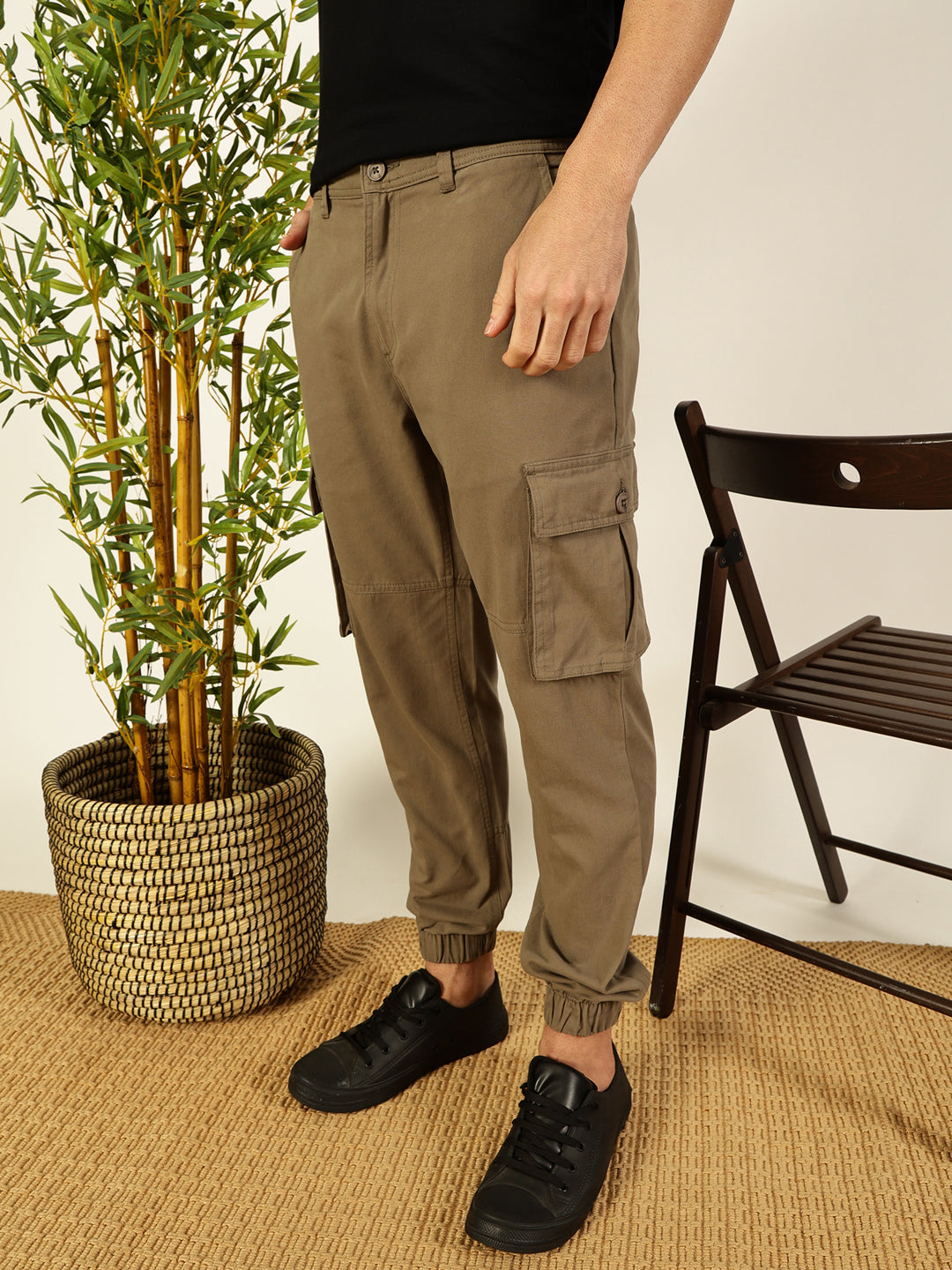 Beige  Classic Slim Fit Cargos Trousers