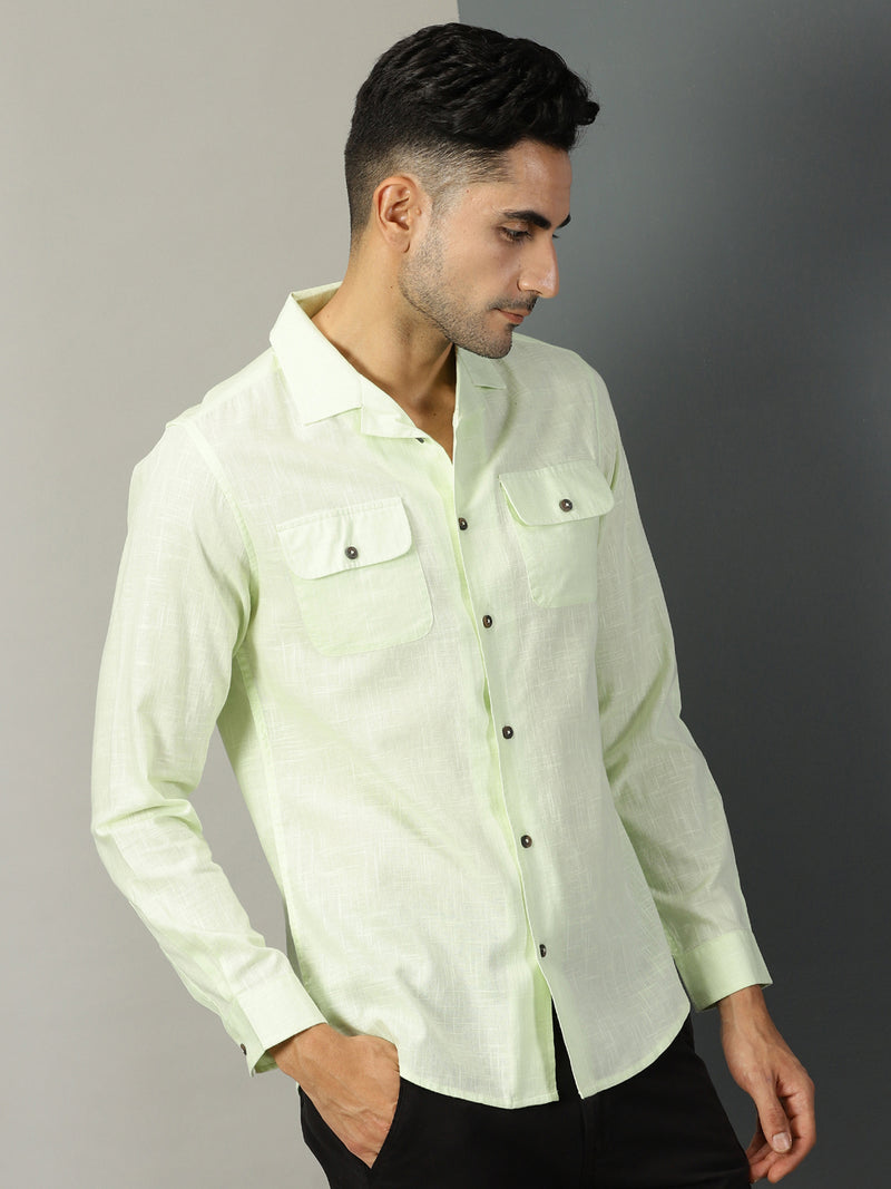 Thomas Scott Men Classic Cuban Collar Cotton Linen Casual Shacket
