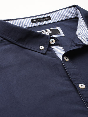 Navy Plus Size Relaxed Pure Cotton Casual Shirt For Men