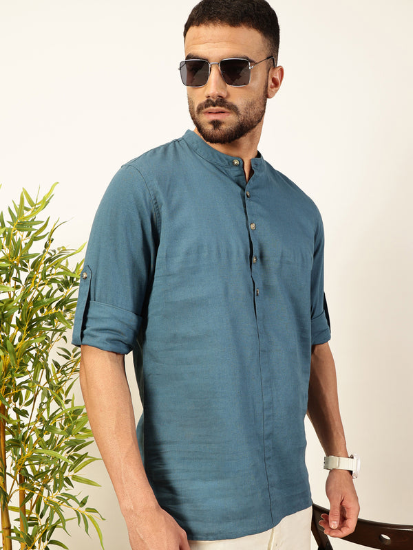 Teal Premium Opaque Casual Shirt For Men