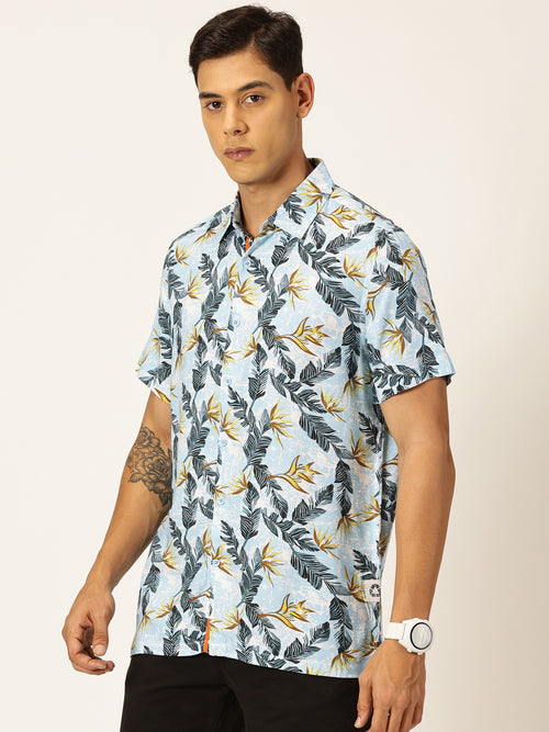 Thomas Scott Men Premium Floral Printed Spread Collar Casual Shirt