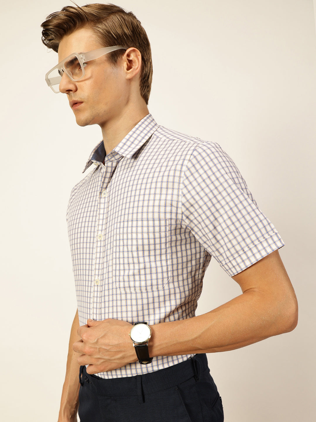 Thomas Scott Men Smart Gingham Checks Opaque Checked Formal Shirt