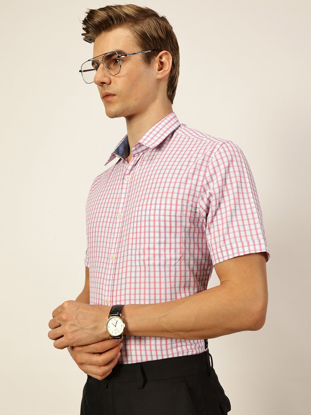 Thomas Scott Men Smart Gingham Checks Opaque Checked Formal Shirt