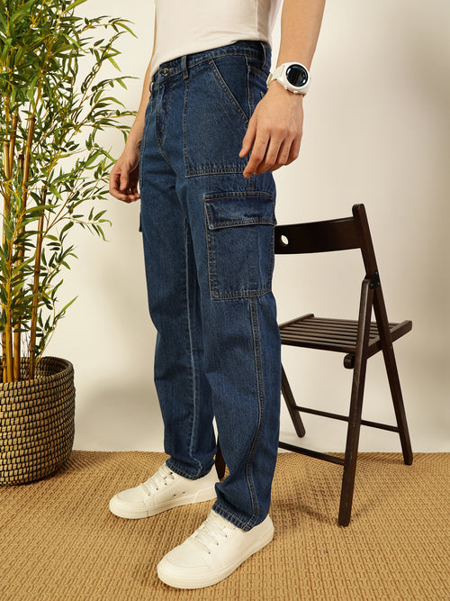Thomas Scott Men Classic Relaxed Fit Cotton Cargo Jeans