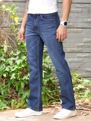 Dark Indigo Smart Bootcut Clean Look Light Fade Stretchable Jeans For Men