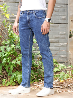 Mid Blue Smart Slim Fit Clean Look Stretchable Jeans For Men