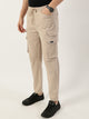 Thomas Scott Men Cream Relaxed Straight Fit Cargos Trousers