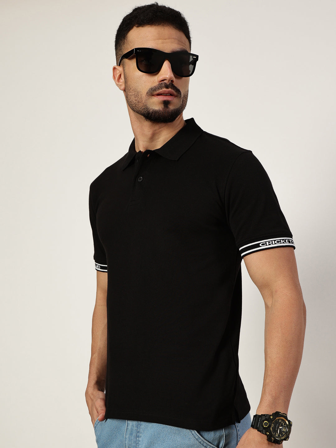 Thomas Scott Men Black Polo Collar Pockets T-shirt