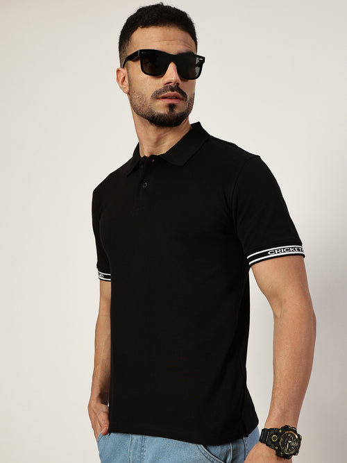 Thomas Scott Men Black Polo Collar Pockets T-shirt