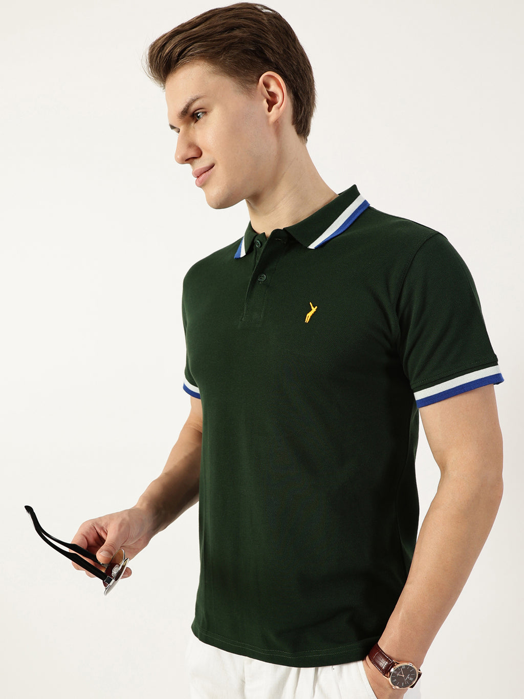 Thomas Scott Men Bottle Green Polo Collar T-shirt