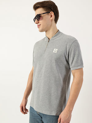 Thomas Scott Men Grey Mandarin Collar T-shirt