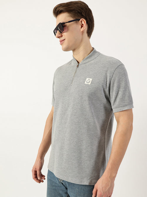 Thomas Scott Men Grey Mandarin Collar T-shirt