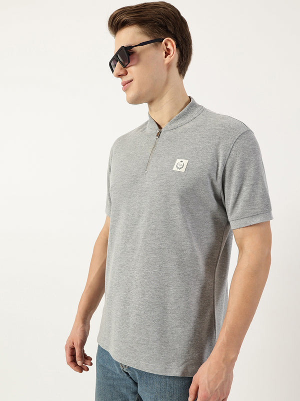 Grey Mandarin Collar Tshirt For Men