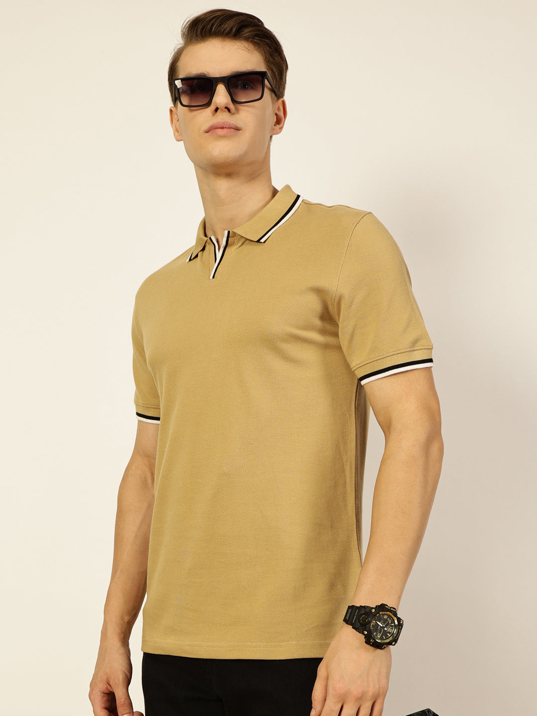 Thomas Scott Men Beige Polo Collar T-shirt